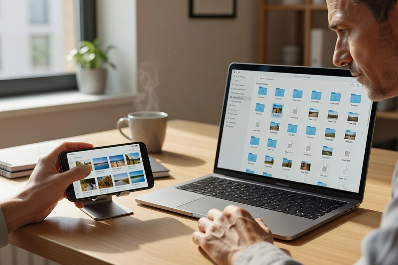Arborescence de dossiers informatique bien organisée avec des noms de fichiers datés et une arborescence unique pour les documents et les photos