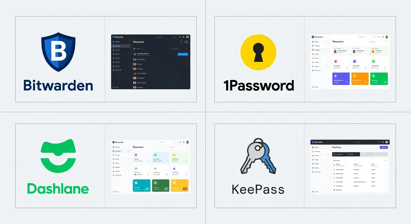 Interface de Bitwarden avec coffre de mots de passe organisé par catégories