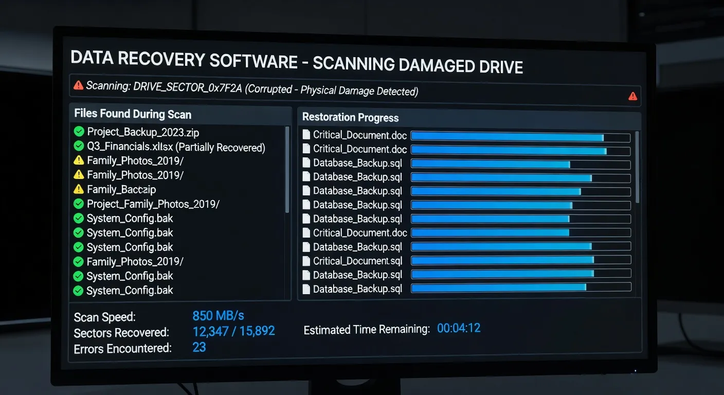 Interface de Recuva montrant une liste de fichiers récupérables après suppression accidentelle