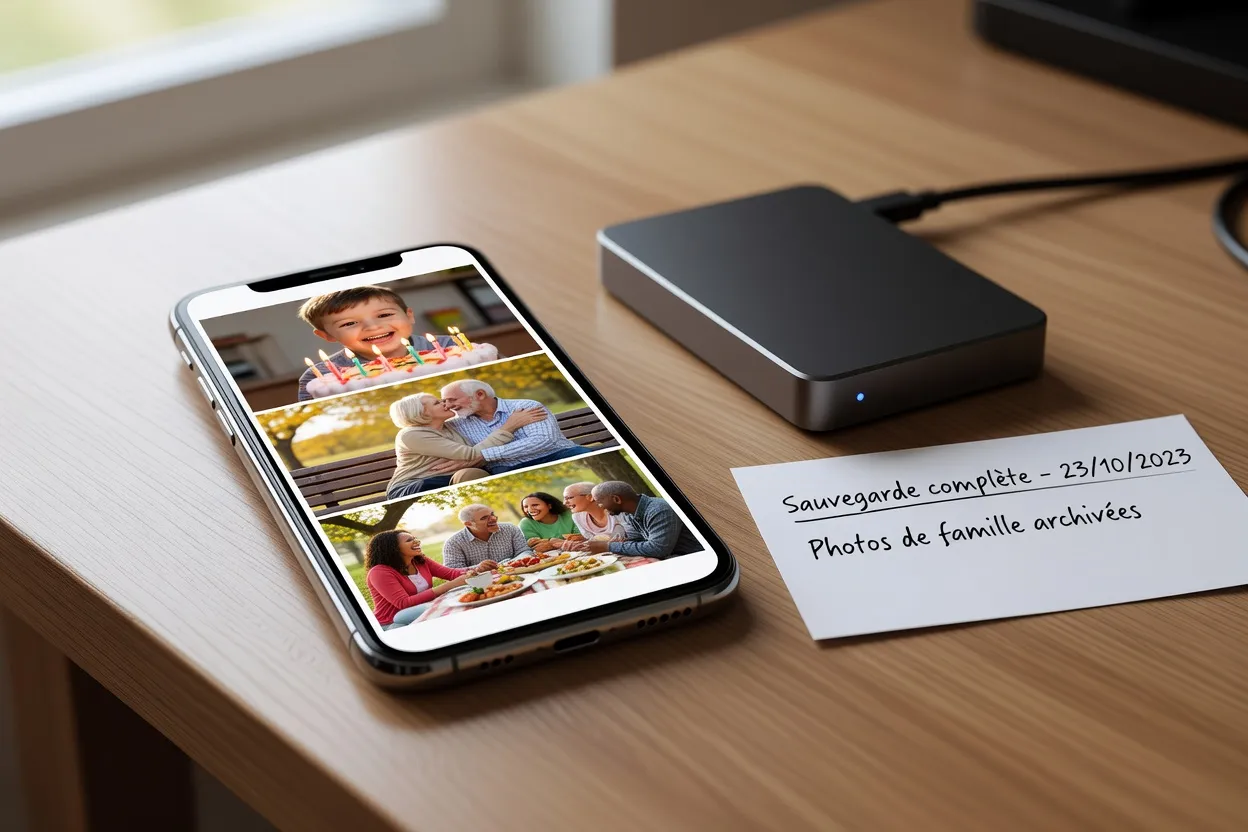 Famille consultant des photos de famille sur tablette