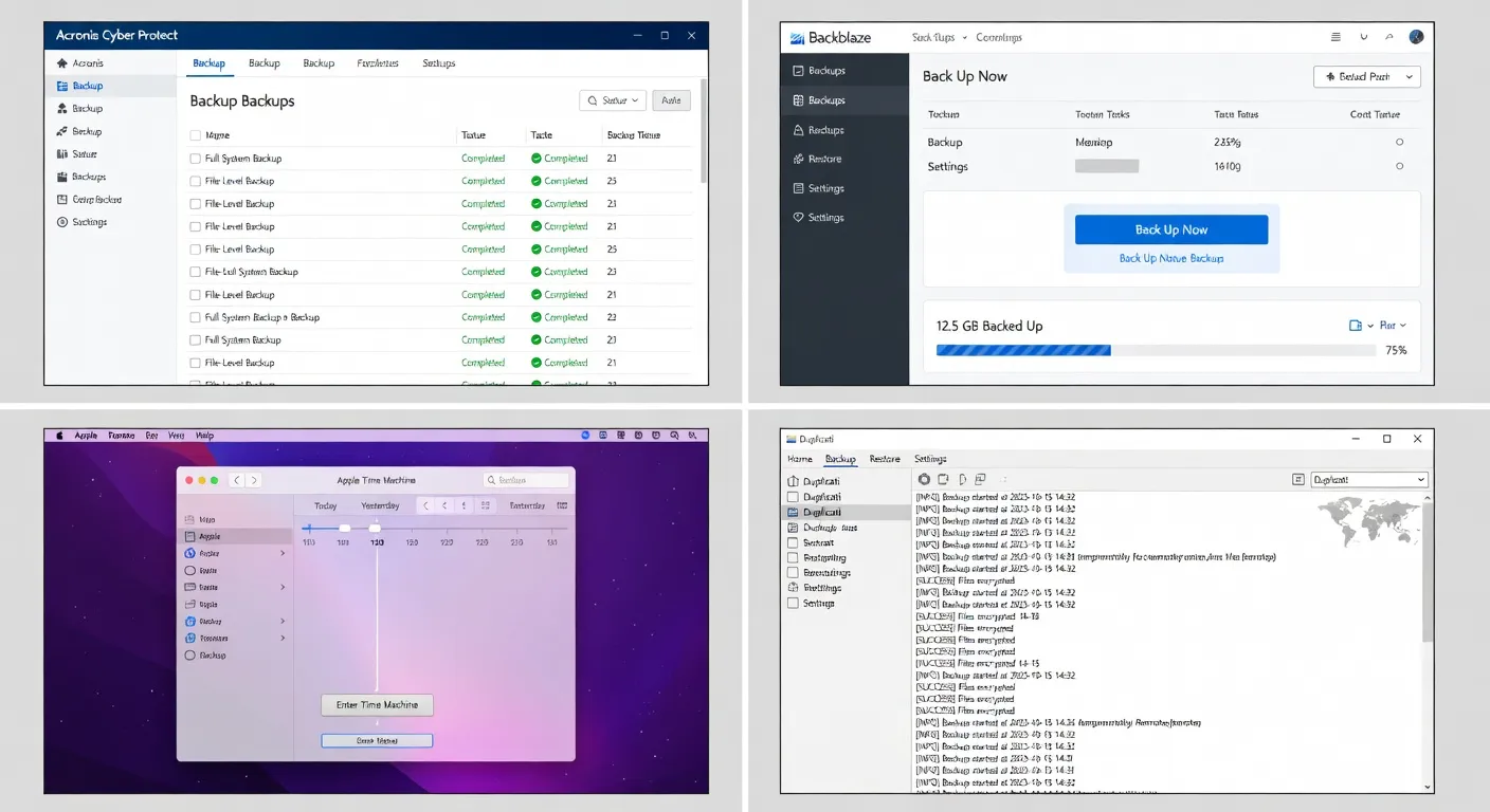 Interface de Time Machine sur macOS et Historique des fichiers Windows pour la sauvegarde automatique