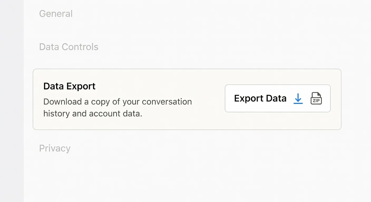 Paramètres d'export de données dans une interface d'assistant IA