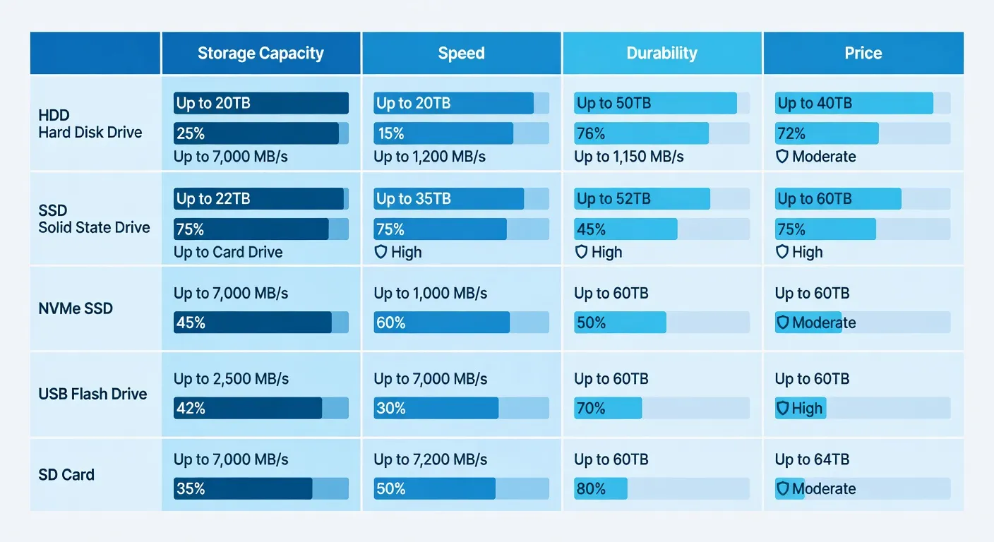 SSD externe Samsung T7 et disque dur HDD externe posés sur un bureau avec câbles USB-C