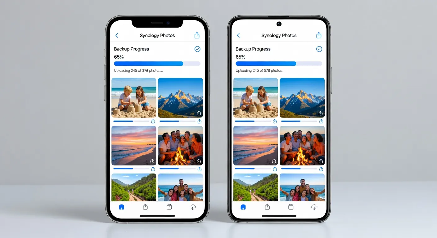 Application Synology Photos sur smartphone iPhone et Android avec photos transférées vers NAS