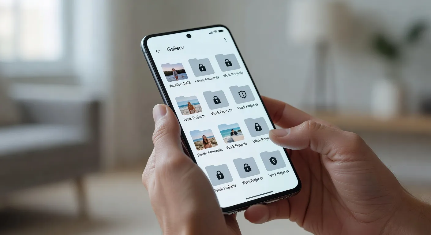 Application de gestion de photos sur smartphone Android avec dossiers protégés et privés