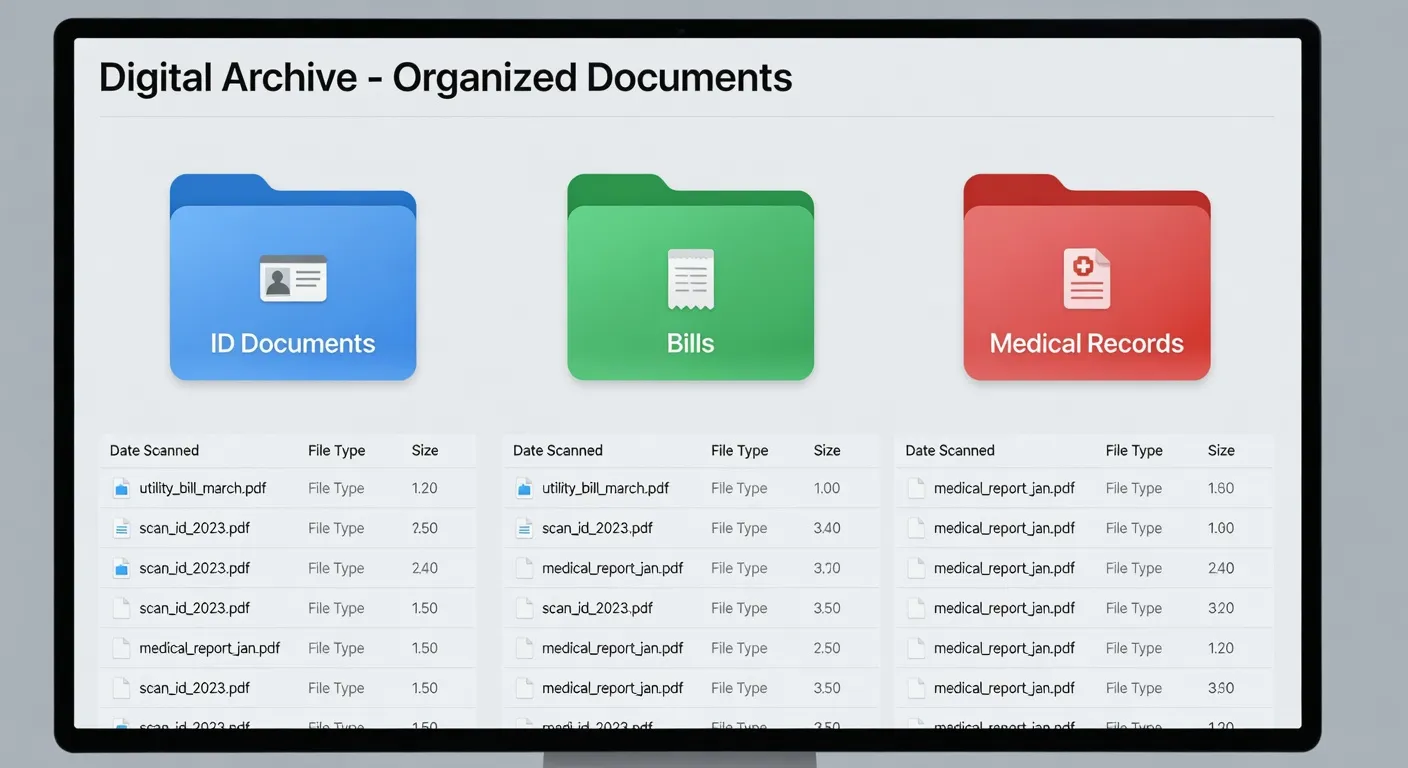 Organisation de fichiers numérisés dans une arborescence de dossiers sur ordinateur