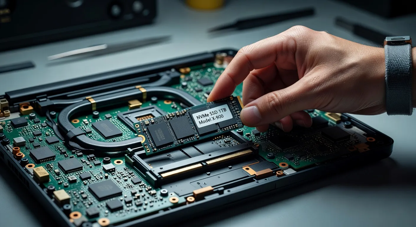 Collection de supports de stockage : cartes SD, clé USB, SSD et disque dur comparés côte à côte