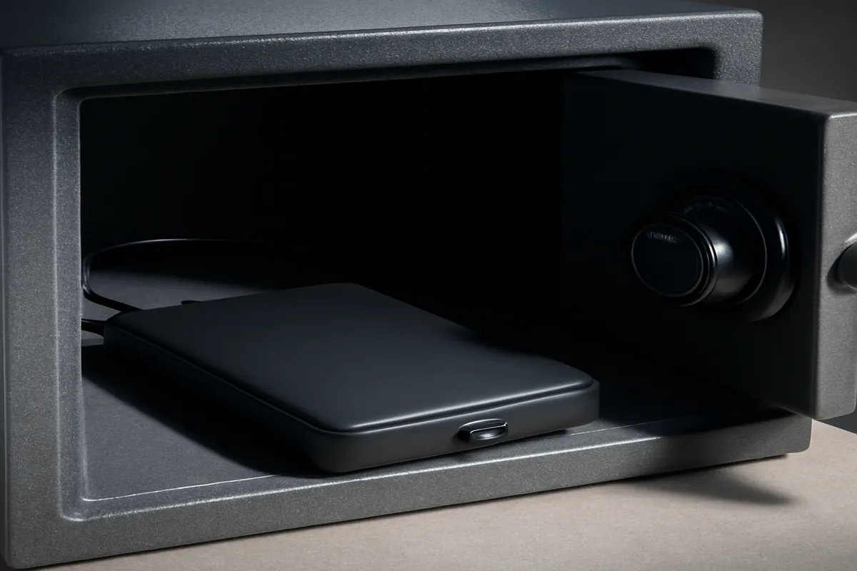 Disque dur externe déconnecté représentant une sauvegarde air gap protégée