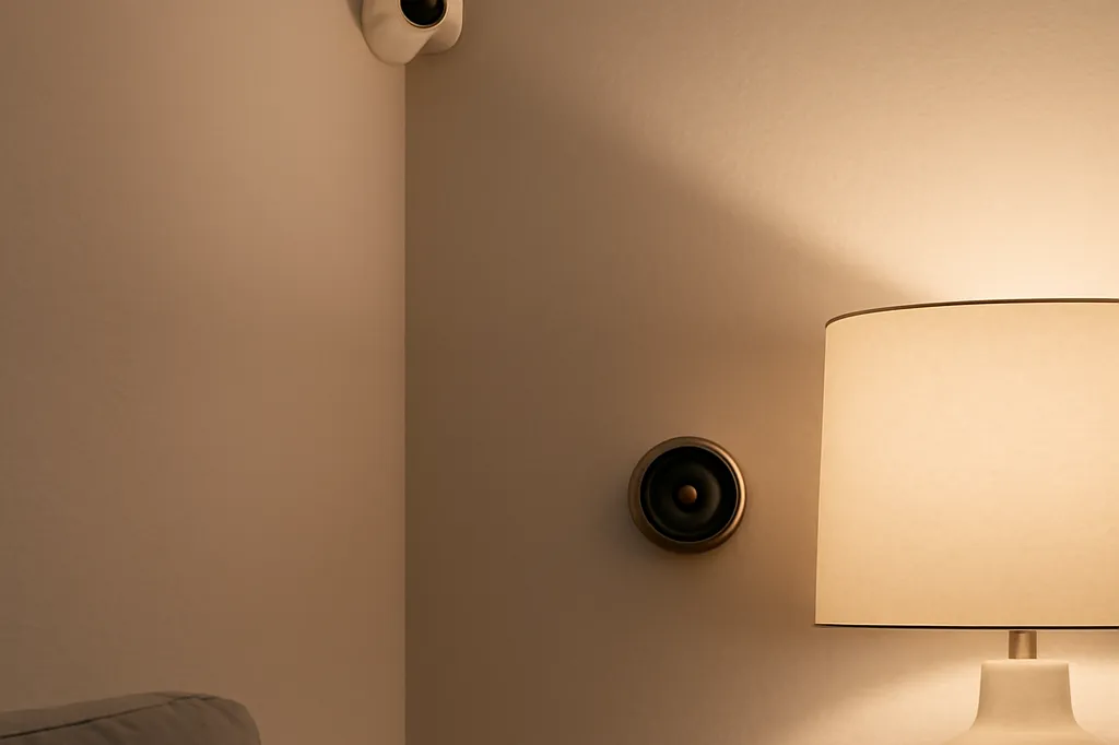 Caméra de surveillance connectée installée dans une maison avec configuration réseau sécurisée