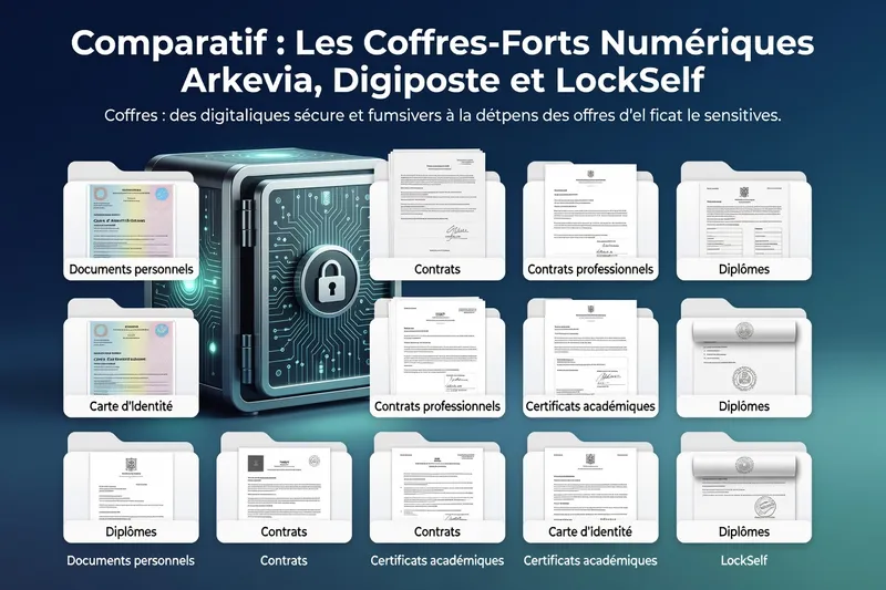 Interface d'un coffre-fort numérique avec documents légaux — comparatif Arkevia Digiposte LockSelf 2026