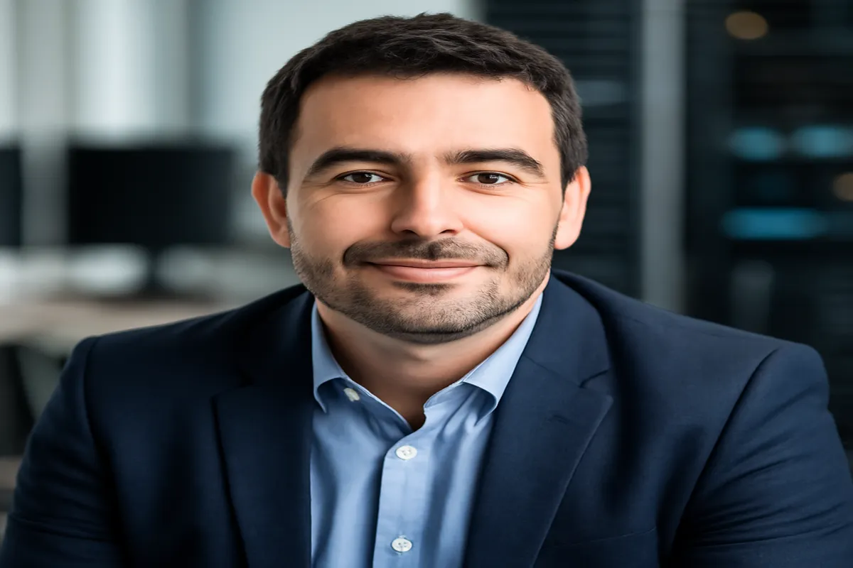 Portrait éditorial de Nicolas Béranger, consultant en infrastructure IT, face à un NAS et une interface cloud
