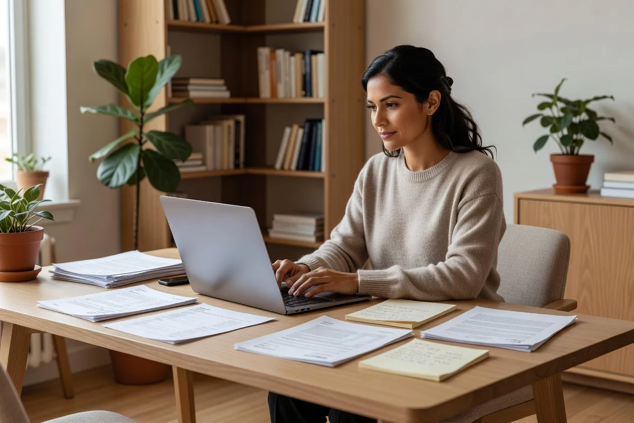 Freelance organisant ses factures et contrats numériques sur ordinateur portable