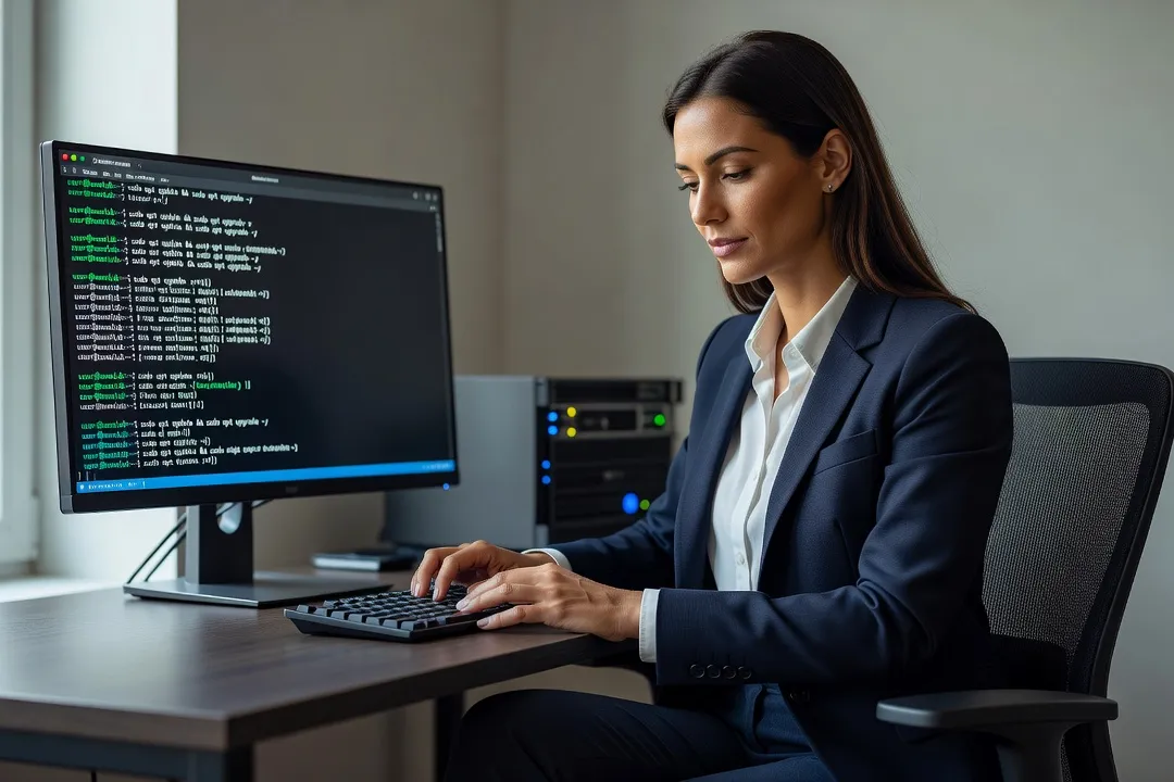 Administrateur système configurant une sauvegarde de serveur Linux personnel sur un terminal