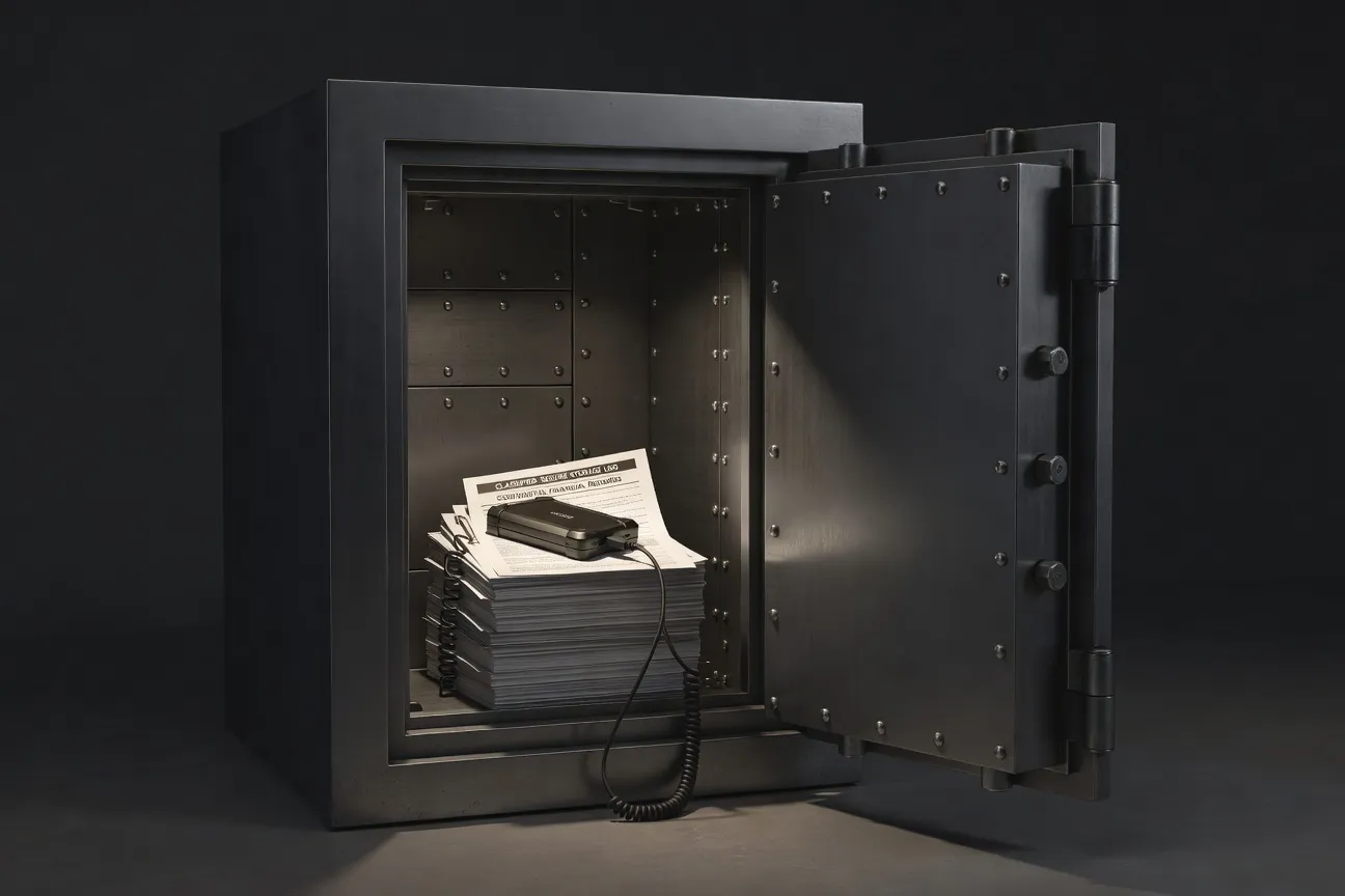 Coffre de banque ouvert avec un disque dur externe